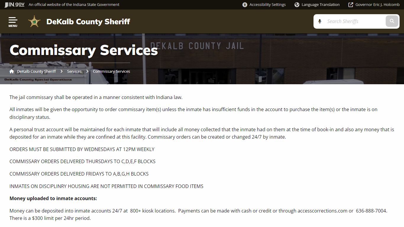DeKalb County Sheriff: Commissary Services - IN.gov
